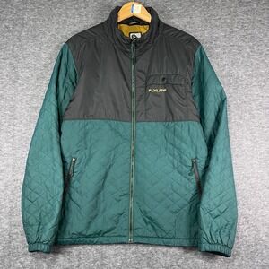 FLYLOW Men's Quilted Colorblock Jacket Black Green Puffer Insulated Warm